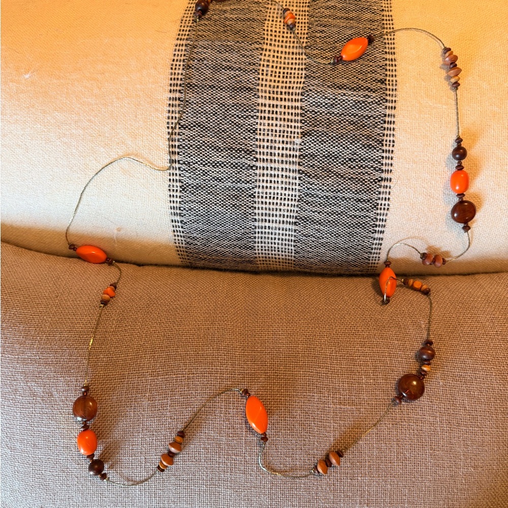 Elegant Orange and Brown Beaded Necklace